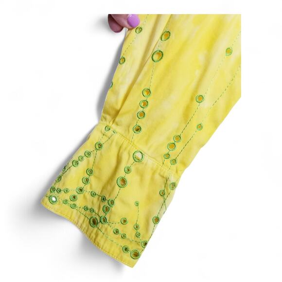 CARLISLE Tailored Ice-Dyed Eyelet Yellow Shirt - Size 6 - Picture 5 of 7